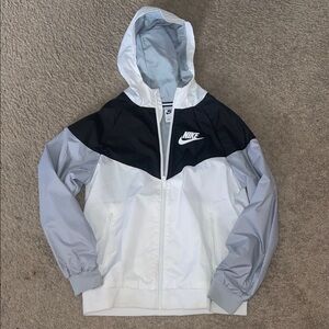Nike White, Black & Light Gray Hooded Windbreaker Jacket